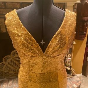 Mermaid style yellow sequin evening gown